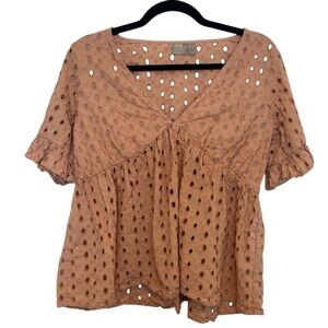 ASOS Broderie Smocked Women's Top Fluted Sleeve Deep V-Neck Size 8